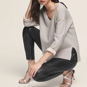 NWT Reiss Julietta Neoprene-Effect Jumper Nude Metallic Silver V-Neck Sweater XS